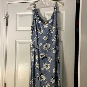 Blue and White Sleeveless Spaghetti Strap Maxi Dress